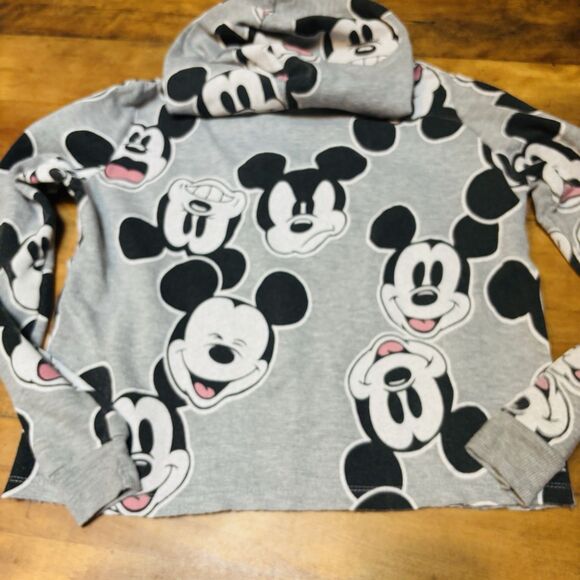 Disney Parks Mickey Mouse AOP Faces Crop Sweatshirt Women's S Gray Hoodie - Picture 6 of 11